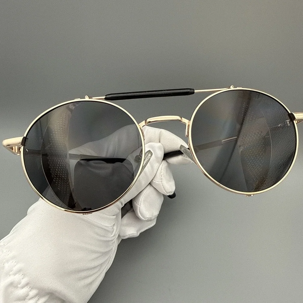 LECKIRUT  Copper Authentic Steampunk Sunglasses-Folding Side Shields-Gray Lens